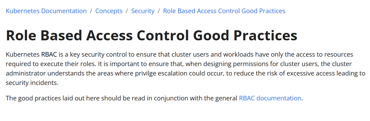 Kubernetes RBAC Good Practice Guide